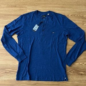 NWT New Diesel Henley Long Sleeve Button Heather Dark Blue Small 100% Cotton